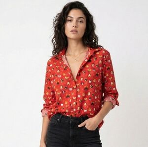 Simon Banks Blouse Red Christmas Dogs Button Down Casual Holiday Unisex M